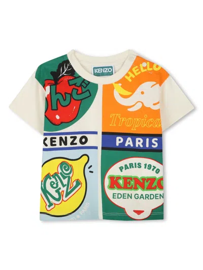 Kenzo Kids Mini Snap Button Neck T-shirt In Multicolour