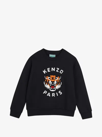 Kenzo Kids Mini Tiger Appliqué Cotton Crewneck Sweatshirt For Boys In Black