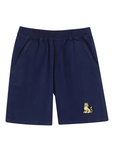 Kenzo Kids Mini Tiger Embroidered Shorts With Sophisticated Waistband In Blue