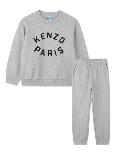 Kenzo Kids Mini Tracksuit Set With Embroidered Logo In Gray