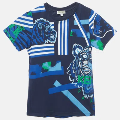 Pre-owned Kenzo Kids Navy Blue Printed Short Sleeve Cotton T-shirt 8yrs