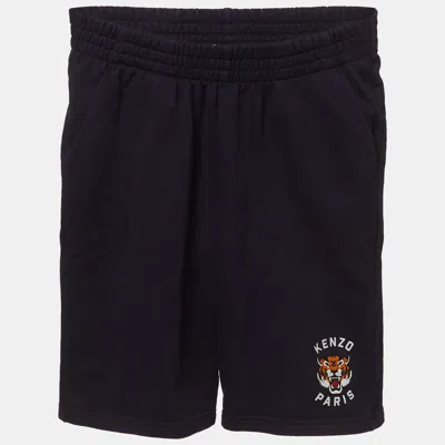 Pre-owned Kenzo Kids Navy Blue Tiger Logo Graphic Cotton Knit Shorts 12 Yrs