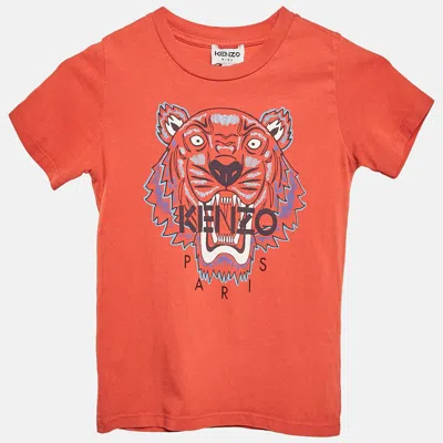 Pre-owned Kenzo Kids Red Tiger Logo Print Jersey T-shirt 4 Yrs In Orange