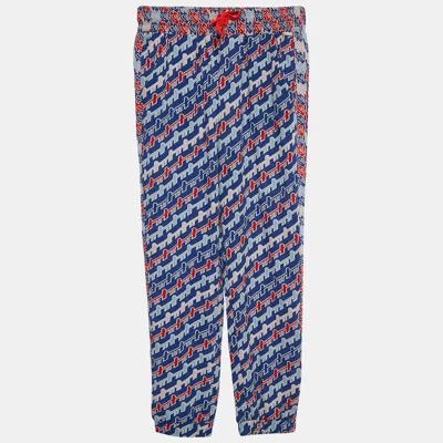 Pre-owned Kenzo Kids Royal Blue Printed Crepe Pants 8 Yrs