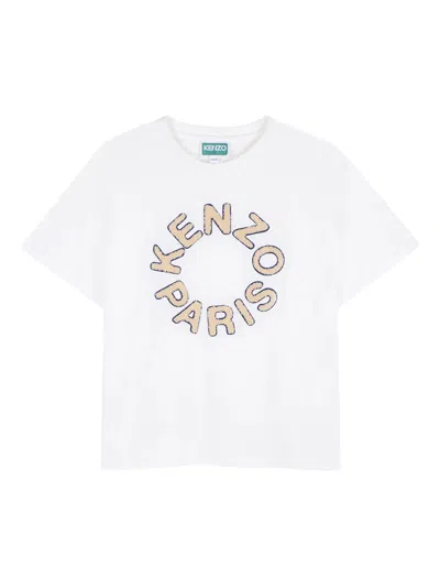 Kenzo Kids Short Sleeve Mini Tee With Embroidered Logo In White