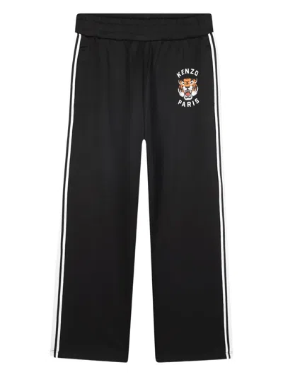 Kenzo Kids Sophisticated Waistband Logo Embroidered Mini Striped Pants In Black