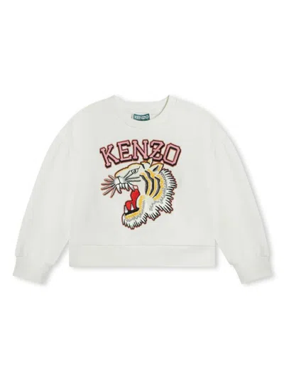 Kenzo Kids' Tiger-embroidered Cotton Sweatshirt In White