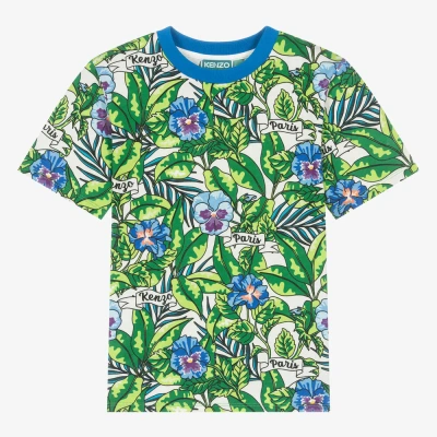 Kenzo Kids Teen Boys Green Cotton Flower T-shirt