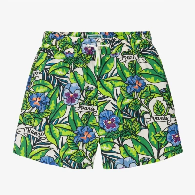 Kenzo Kids Teen Boys Green Flower Print Swim Shorts