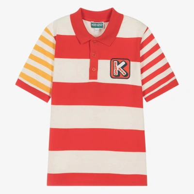 Kenzo Kids Teen Boys Red Striped Cotton Polo Shirt