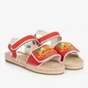 KENZO KENZO KIDS TEEN GIRLS RED EMBROIDERED CANVAS SANDALS