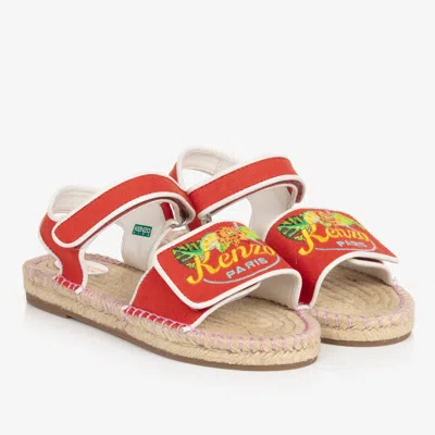 Kenzo Kids Teen Girls Red Embroidered Canvas Sandals
