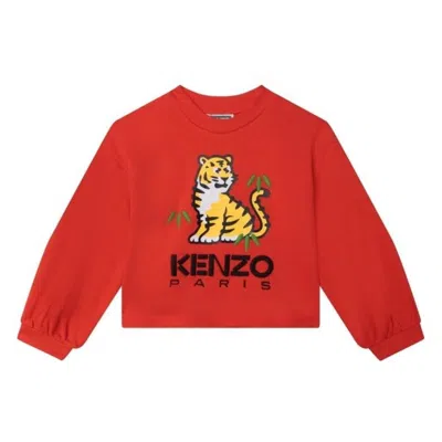 Kenzo Kids Tiger Embroidered Cotton Sweatshirt In Red