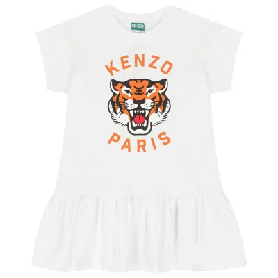 Kenzo Kids Tiger Logo Print Cotton Dress In White