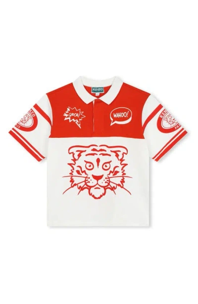 Kenzo Kids' Tiger Polo In Ivory/red