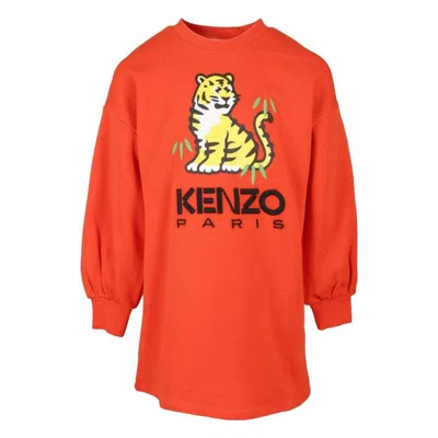 Kenzo Kids Tiger Print Long-sleeve Dress In Red
