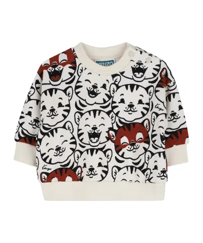 Kenzo Babies'  Kids Tiger-printed Crewneck Sweatshirt In White