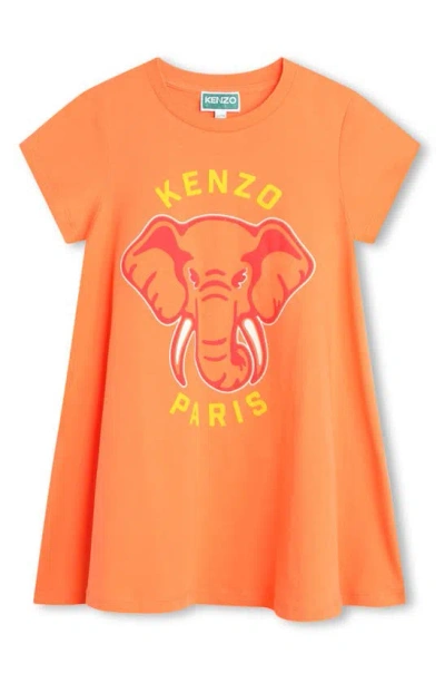 Kenzo Kids' Trapeze Cotton Graphic T-shirt Dress In Poppy
