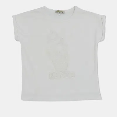 Pre-owned Kenzo Kids White Jersey Embroidered Logo T-shirt 2 Yrs