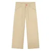 Kenzo Kids Wide Leg Twill Cotton Trousers In Neutral