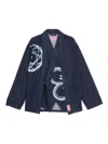 Kenzo Striped Graphic Print Long Sleeve Blazer In Blue