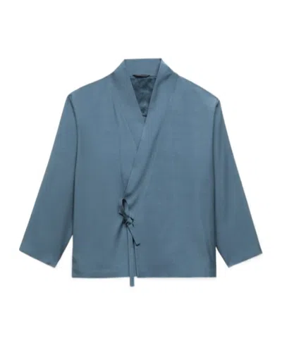Kenzo Kimono Jacket In Viscose And Wool In Blue