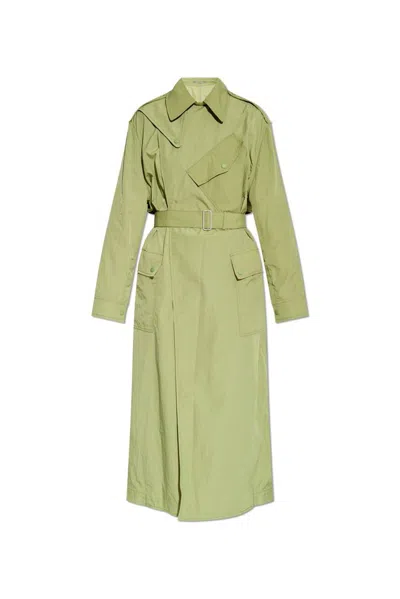 Kenzo Long Trench With Kimono Sleeves In Green