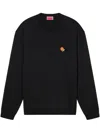 Kenzo Black Sweatshirt In Light Fllece With Broke Flower Embroidery To The Chest  Man In Black