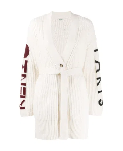 Kenzo Knitted Inlaid Logo Cardigan In White