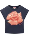 Kenzo Floral Intarsia-knit Cropped Top In Blue