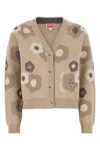 Kenzo Embroidered Wool Blend Cardigan In Neutral