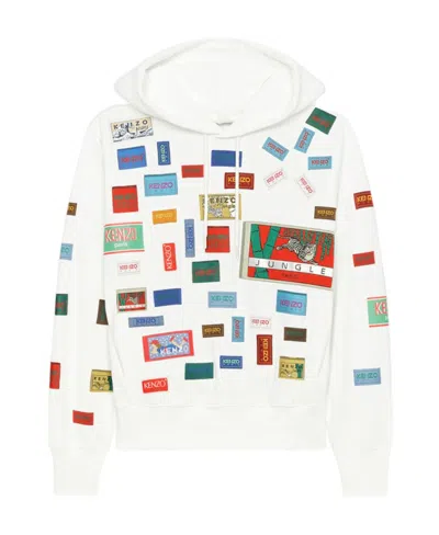 Kenzo Labels Printed Cotton Hoodie In White