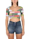Kenzo All-over Logo Printed Crewneck Crop Top In Multicolour