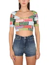 Kenzo All-over Logo Printed Crewneck Crop Top In Multicolour