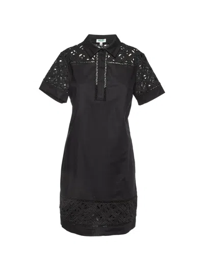 Pre-owned Kenzo Lace-detail Mini Dress In Black
