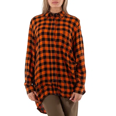 Kenzo Ladies Check Print Wool Blend Shirt In Orange