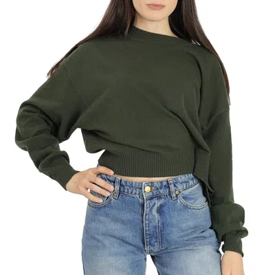 Kenzo Ladies Dark Khaki Asymmetric Hem Knit Jumper In Green