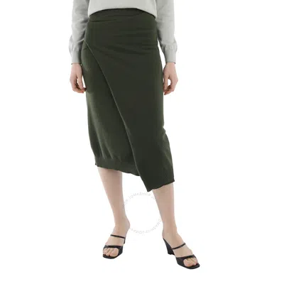 Kenzo Ladies Dark Khaki Merino Wool Wrap Skirt In Beige
