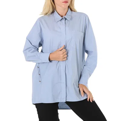 Kenzo Ladies Glacier Long Knotted Cotton Poplin Shirt In Blue