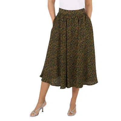 Pre-owned Kenzo Ladies Khaki Ditsy Floral Print Midi Skirt In Brown