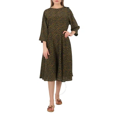 Kenzo Ladies Khaki Hana Leopard-print Midi Dress In Brown