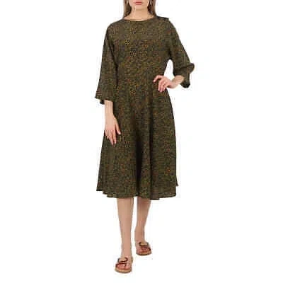 Pre-owned Kenzo Ladies Khaki Hana Leopard-print Midi Dress, Brand Size 38 (us Size 6) In Brown