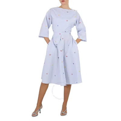 Kenzo Ladies Light Blue Oxford Cotton Pixel Print Midi Dress