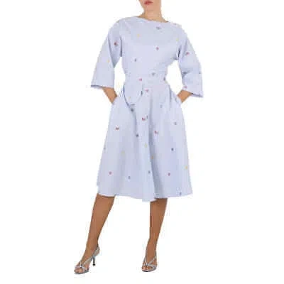 Pre-owned Kenzo Ladies Light Blue Oxford Cotton Pixel Print Midi Dress
