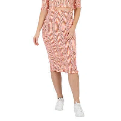 Pre-owned Kenzo Ladies Medium Orange Check Ruched Midi Skirt