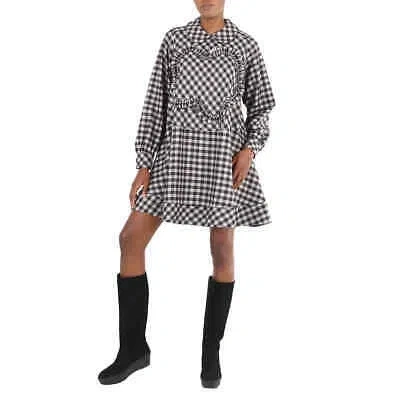 Pre-owned Kenzo Ladies Misty Grey Gingham-check Midi Dress, Brand Size 36 (us Size 4)