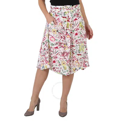 Kenzo Ladies Multicolor Floral Paint Print Asymmetric Gathered Skirt