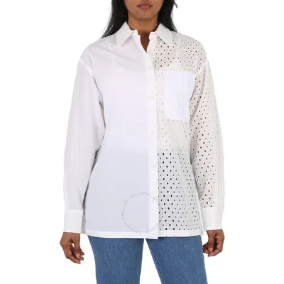 Kenzo Ladies Off White Broderie Anglaise Long-sleeve Cotton Shirt