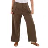 KENZO KENZO LADIES TAUPE CROPPED FLARED COTTON TROUSERS