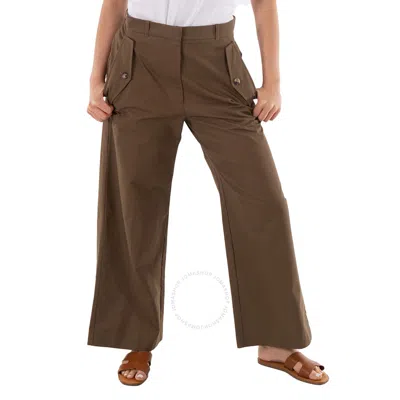 Kenzo Ladies Taupe Cropped Flared Cotton Trousers In Brown